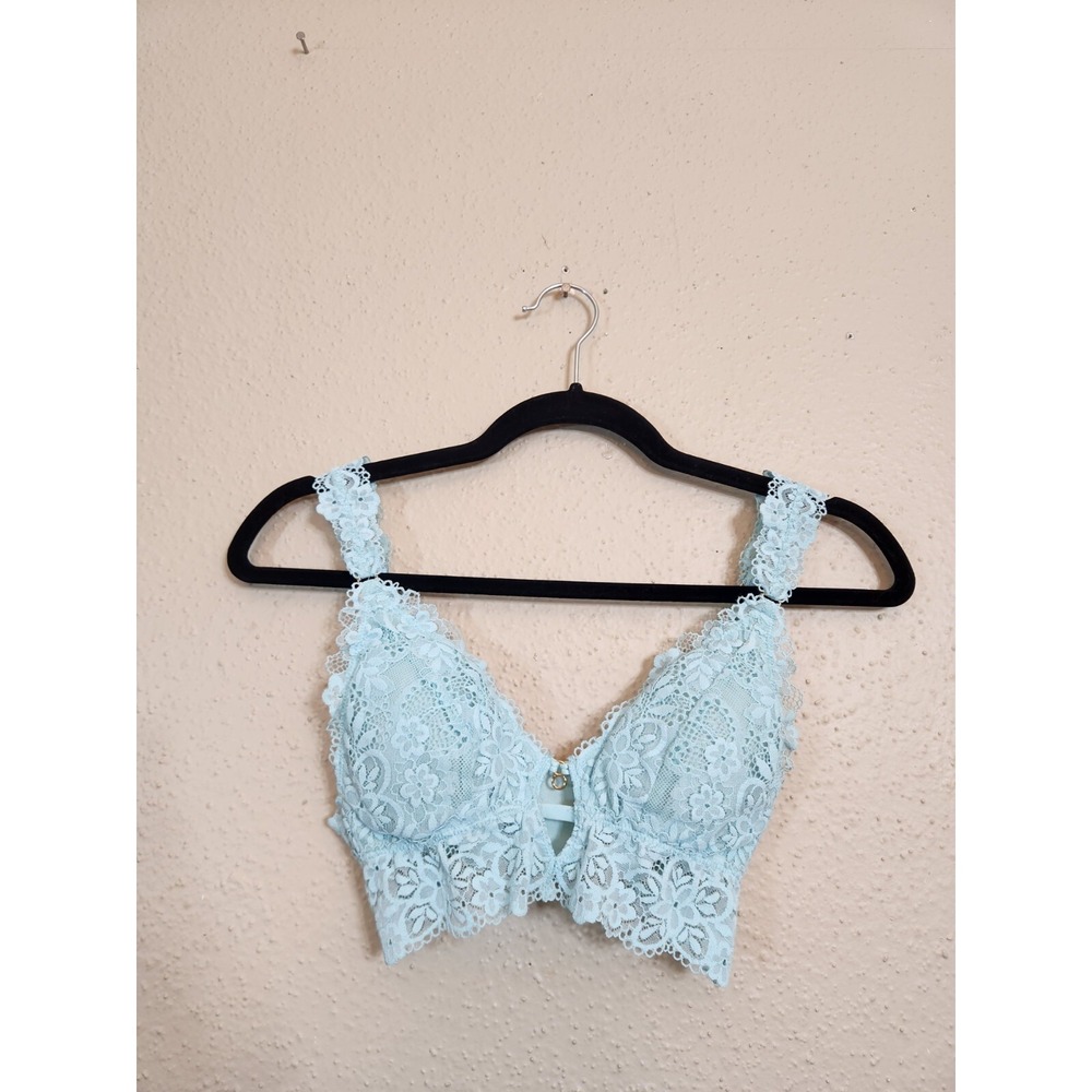 Aerie Lace Bralette Light Blue Size XS Longline Floral V-Neck Adjustable Straps